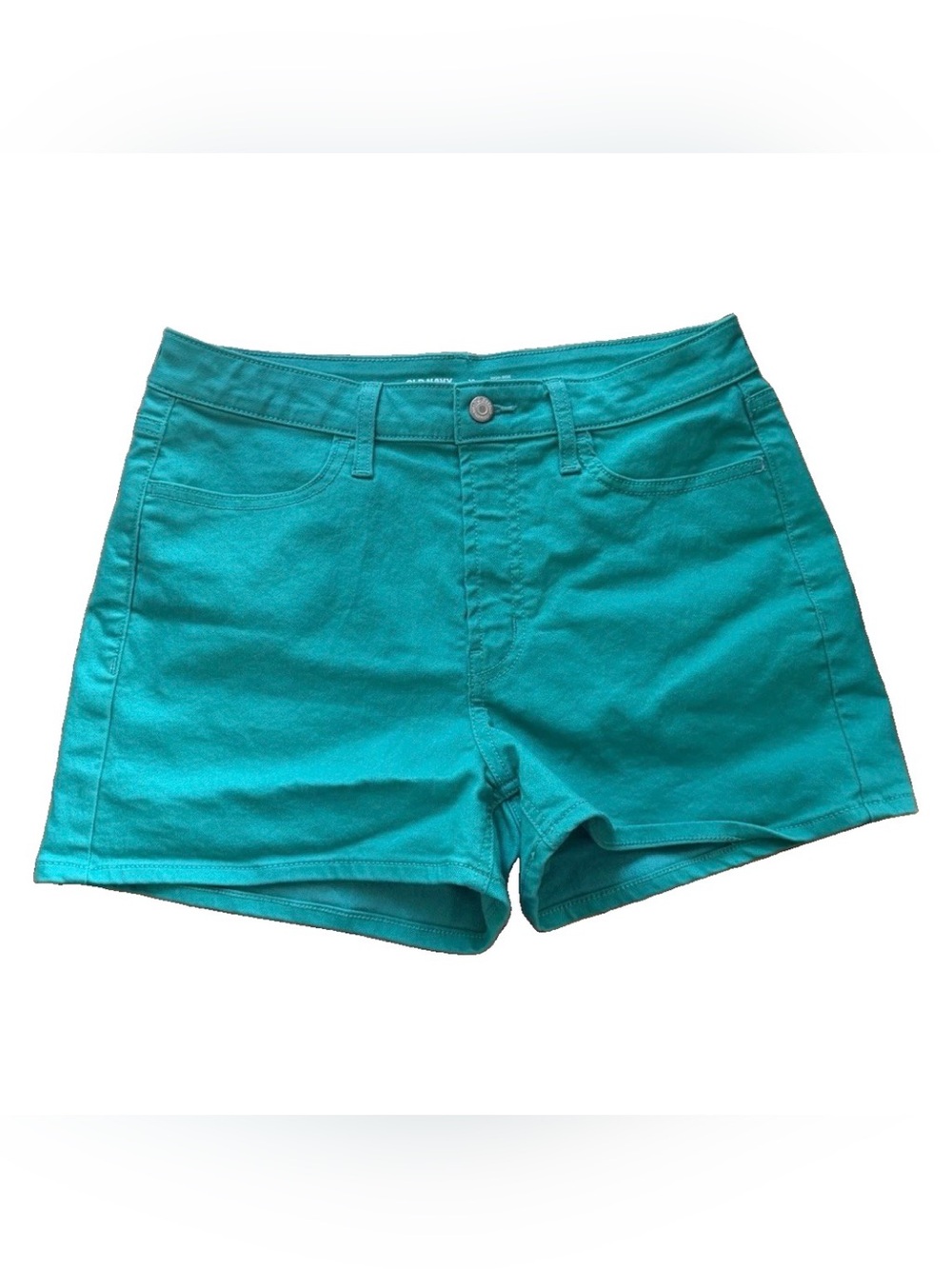 Old Navy High-Rise Wow Green Denim Cut Off Shorts Women's Size 10 Summer 3”